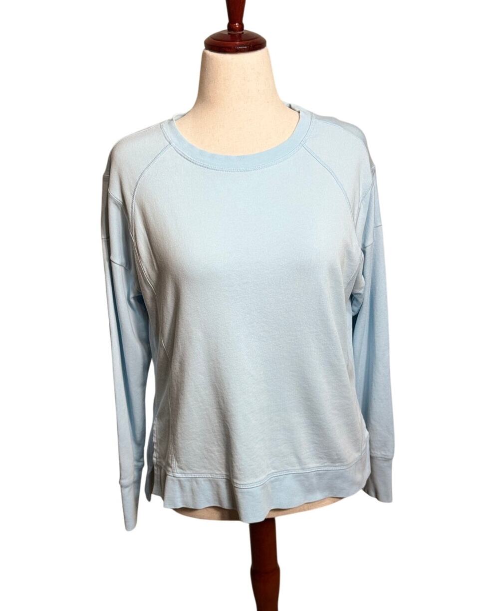 Sweaty Betty After Class sweatshirt ice blue thumbholes hip slits oversized Sz S